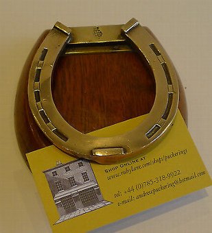 Antique English Brass & Oak Horseshoe Letter Clip - 1879