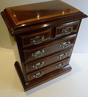 Handsome Antique English Mahogany & Maple Miniature Chest of Drawers c.1900