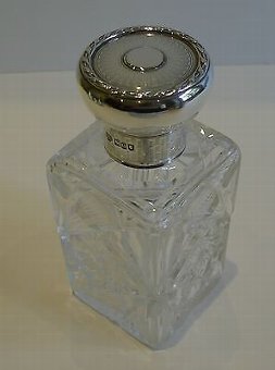 Handsome English Cut Crystal & Sterling Silver Perfume or Scent Bottle - 1915