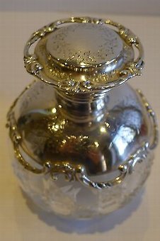 Prettiest Antique English Sterling Silver Topped Perfume Bottle - 1910