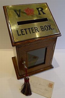 Antique English Letters Box In Oak With Brass c.1890