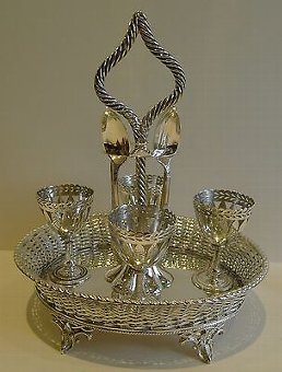 Fabulous Antique English Basket Weave Egg Cruet c.1880