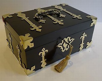 Antique English Macassar Ebony Jewelry Box - Brass Mounted Chest c.1850