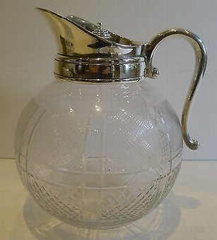 Unusual Antique English Spherical Cut Glass Serving Jug / Pitcher