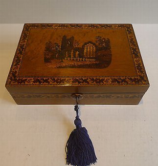 Antique Burr Holly & Tunbridge Ware Table Box - Muckross Abbey, Killarney