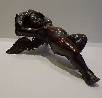 Adorable Carved Wooden Cherub Wall Hanging c.1880