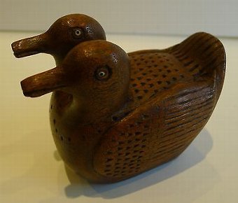 Antique European Carved Figural Snuff Box - Ducks c.1850