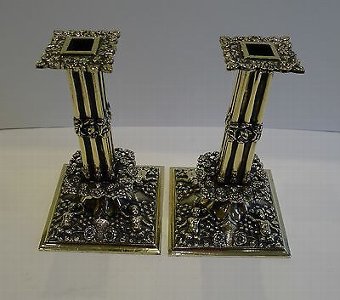 Antique English Cast Brass Candlesticks - Cherubs c.1880