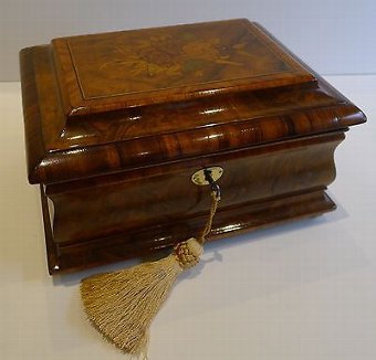 Wonderful Antique English Regency Walnut & Tulipwood Tea Caddy - Floral Inlay
