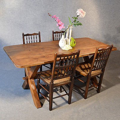Oak Kitchen Dining Table Quality Solid English Oak 6' Long X-Frame Design