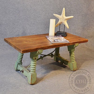 Antique Coffee Table French Country Rustic Chic Low Sofa Magazine Pine c1900