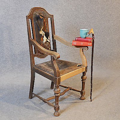 Antique Armchair English Oak & Leather Carver Quality Large Chair c1850