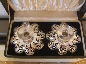 Antique Stunning Boxed Pair of Silver Hallmarked Tazzae