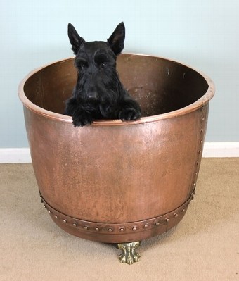 LARGE ANTIQUE 19TH CENTURY COPPER AND BRASS LOG / COAL BIN