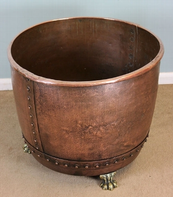 Antique LARGE ANTIQUE 19TH CENTURY COPPER AND BRASS LOG / COAL BIN