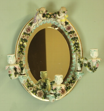 Antique Victorian Meissen style sitzendorf oval mirror