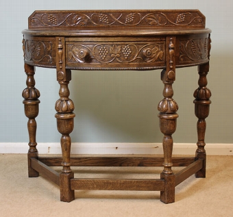 Antique oak demi lune side table / hall table