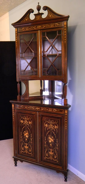 Antique edwardian rosewood inlaid corner display cabinet