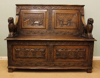 Antique Oak Box Settle Monks Bench