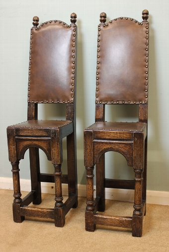 Pair Antique Oak Correction Child's Chairs