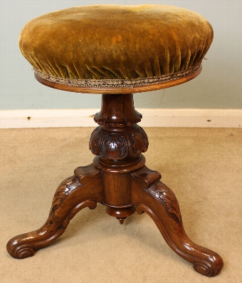 Antique Victorian Walnut Dressing Table Stool / Piano Stool