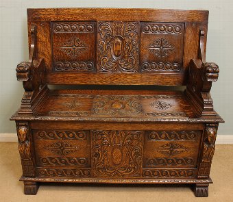 Antique Oak Monks Bench / Hall Seat