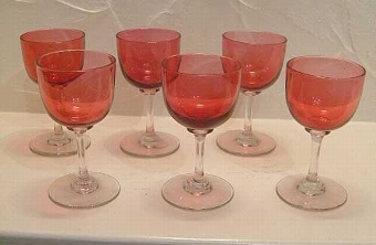 Victorian Cranberry Set Six Wine Glasses