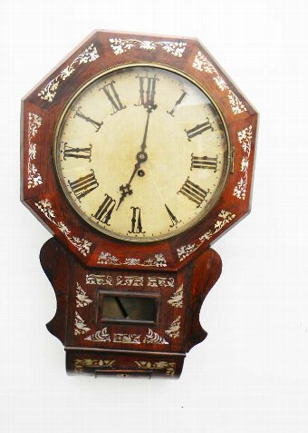 fusee clock rosewood & mother of pearl inlaid drop dial wallclock 8 day movement