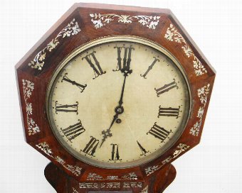 Antique fusee clock rosewood & mother of pearl inlaid drop dial wallclock 8 day movement 