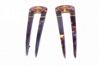 1920's matching hair combs in gold & Tortouis shell