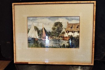 WATERCOLOUR PAINTING OF A DAY ON THE RIVER NOT SIGNED