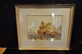 WATERCOLOUR PAINTING OF A COUNTRY SIDE SCENE SCENE SIGNED