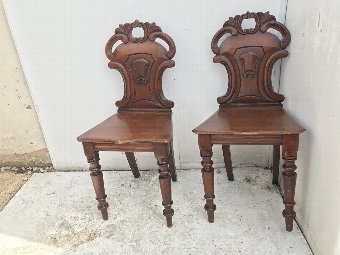 Pair Of Mid Victorian Mahogany Hall Chairs