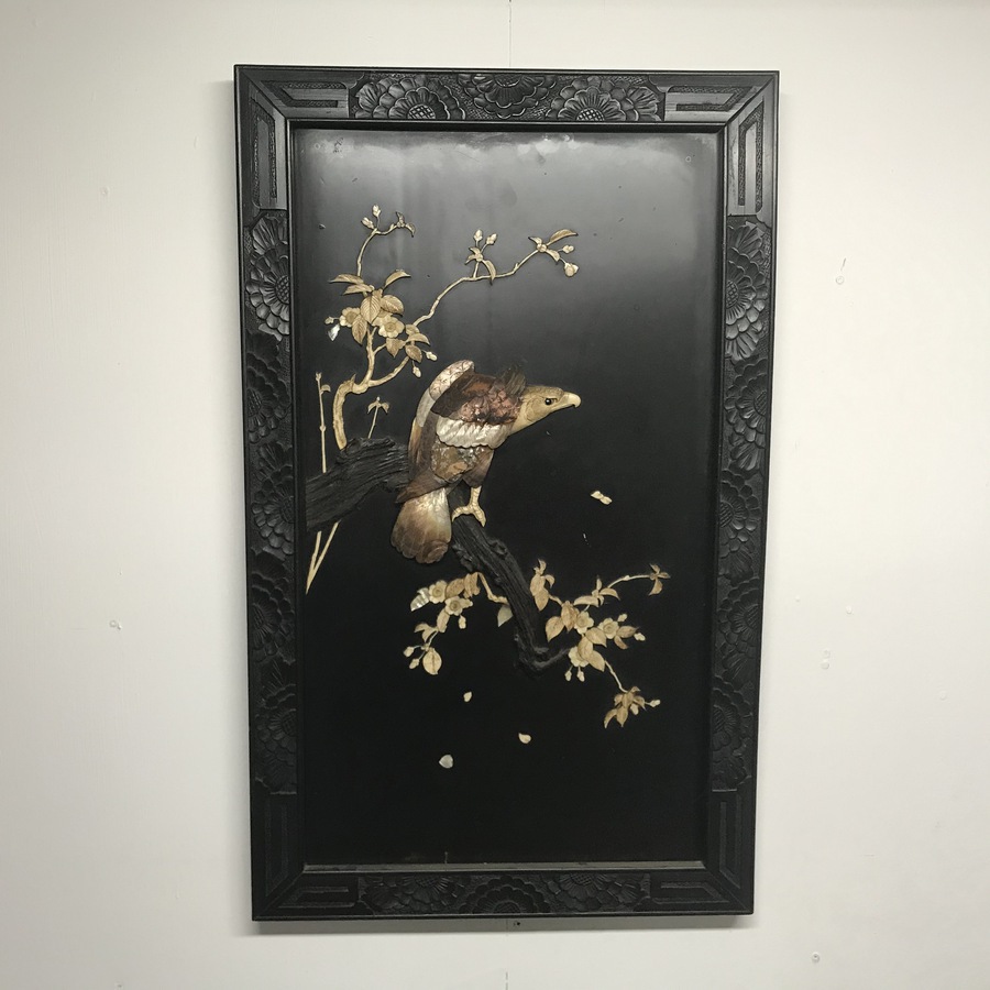 Chinese wall  carved framed Eagle on a branch