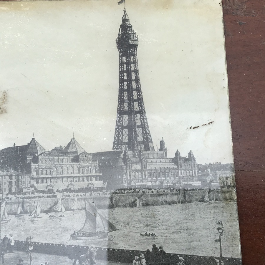 Antique Victorian photographs on glass of Blackpool scenes 