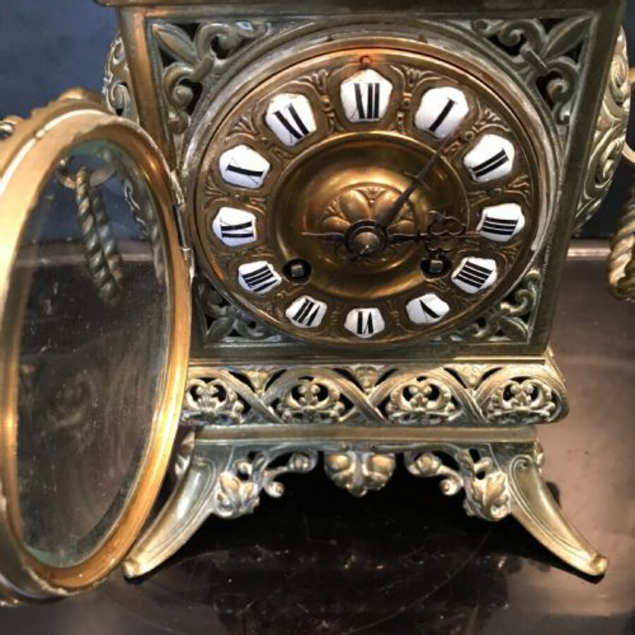 Antique Chinese pagoda styled gilt brass clock 