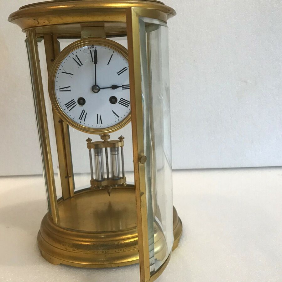Antique French Oval Four Glass Antique Mantle Clock by Japy Freres