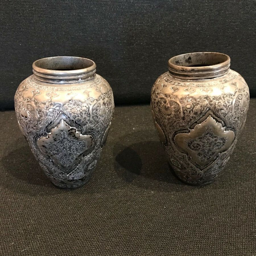 Persian Solid silver Pair of vases