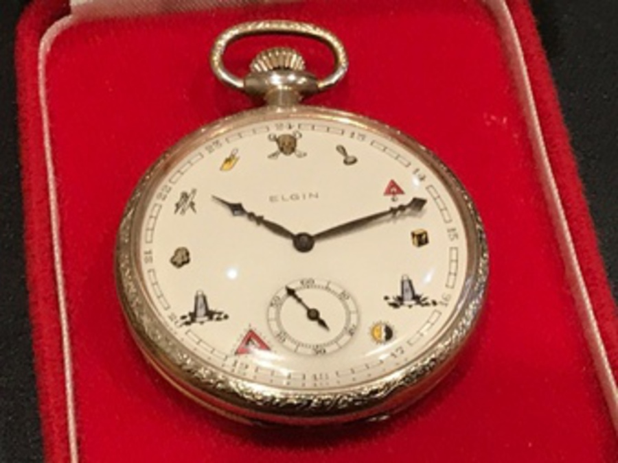 Antique Elgin Masonic pocket watch and chain 