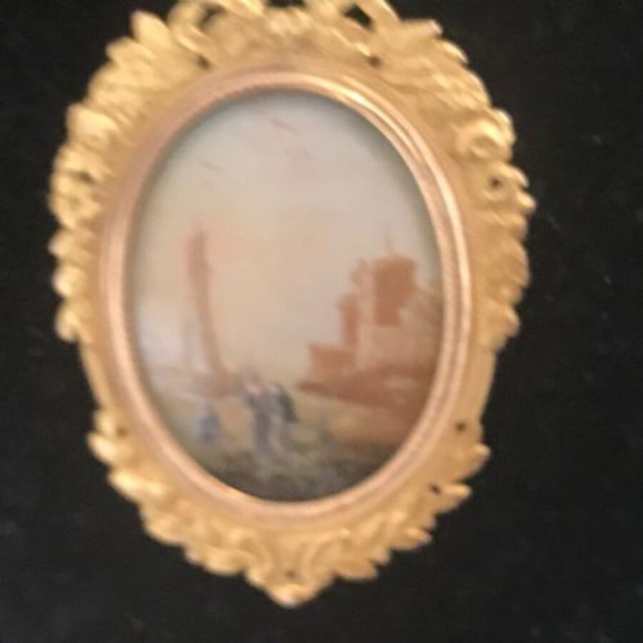 Antique Painting miniature Georgian gold framed pendant and chain