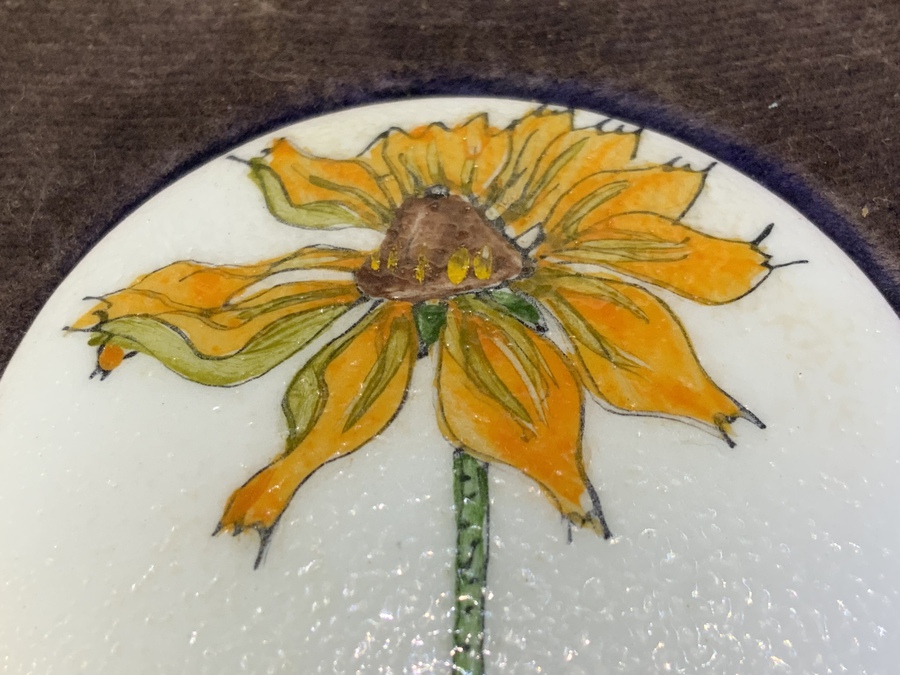 Antique Sunflower Enamel Brooch 