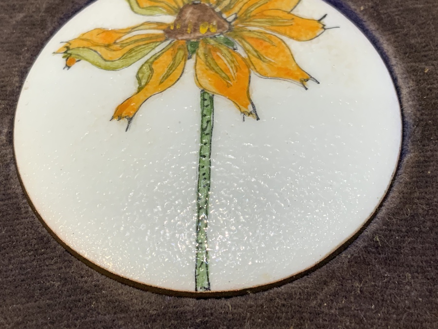 Antique Sunflower Enamel Brooch 