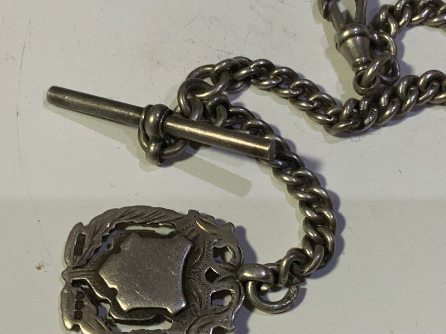 Antique Solid silver Watch chain and Fob