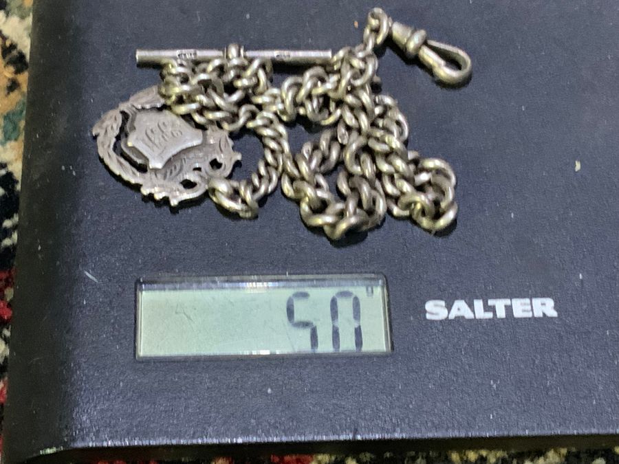 Antique Solid silver Watch chain and Fob