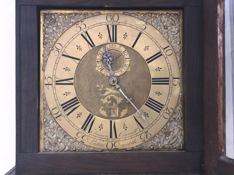 Antique LONG CASED OAK CLOCK 30 HR BRASS FACED