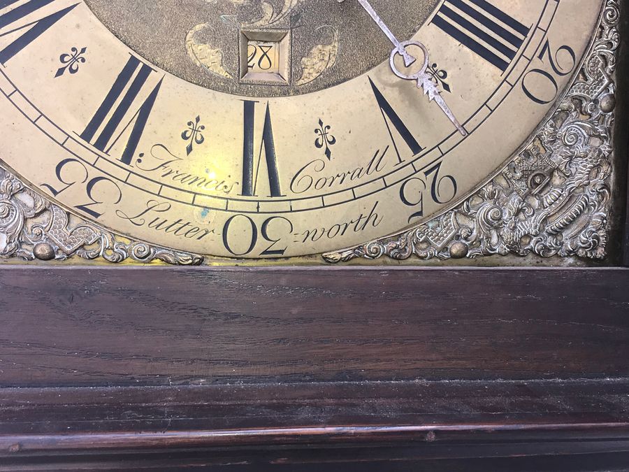 Antique LONG CASED OAK CLOCK 30 HR BRASS FACED