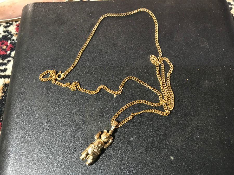 Antique Teddy Bear pendant and chain