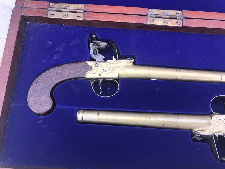 Antique Queen Ann Flintlock pistols Boxed
