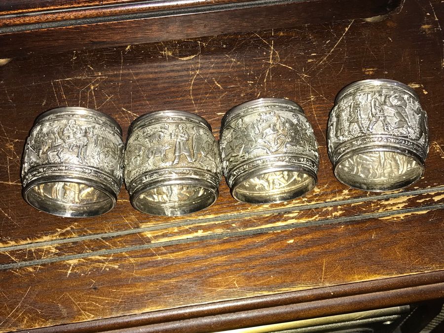 Antique Napkin rings set of four Indian silver