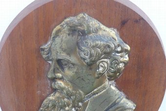 Antique Disraili Britains Victorian bronze on oak plaque 